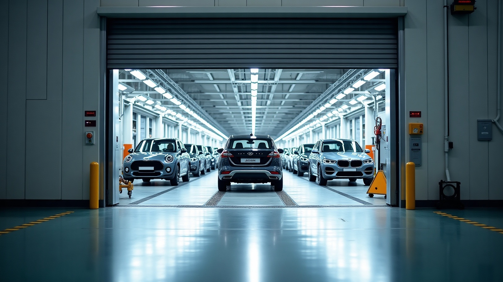Schnelllauftor in einem Automobilwerk zwischen Produktionsbereichen
